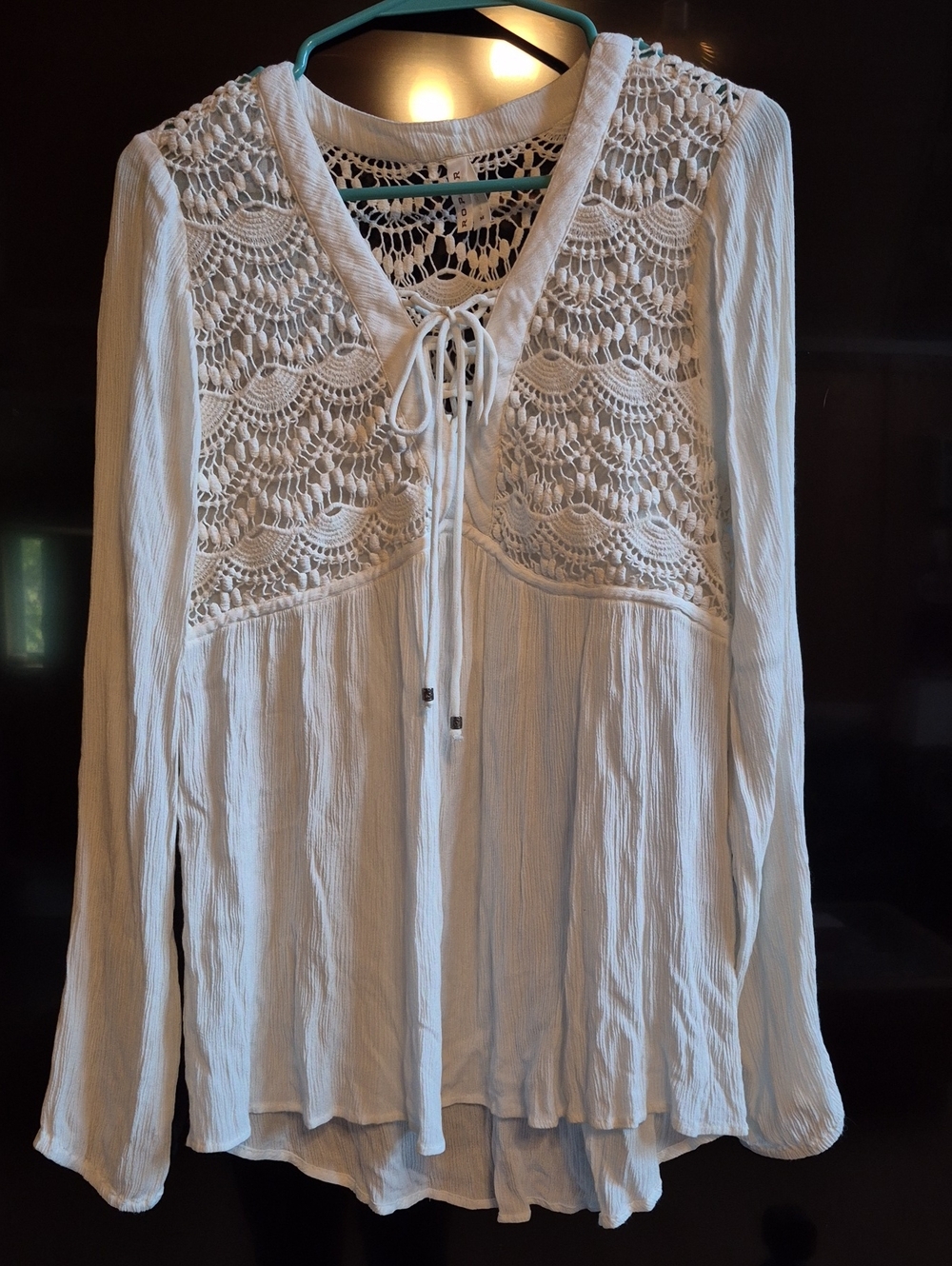 Roper White Crochet Lace Tie-Neck Tunic